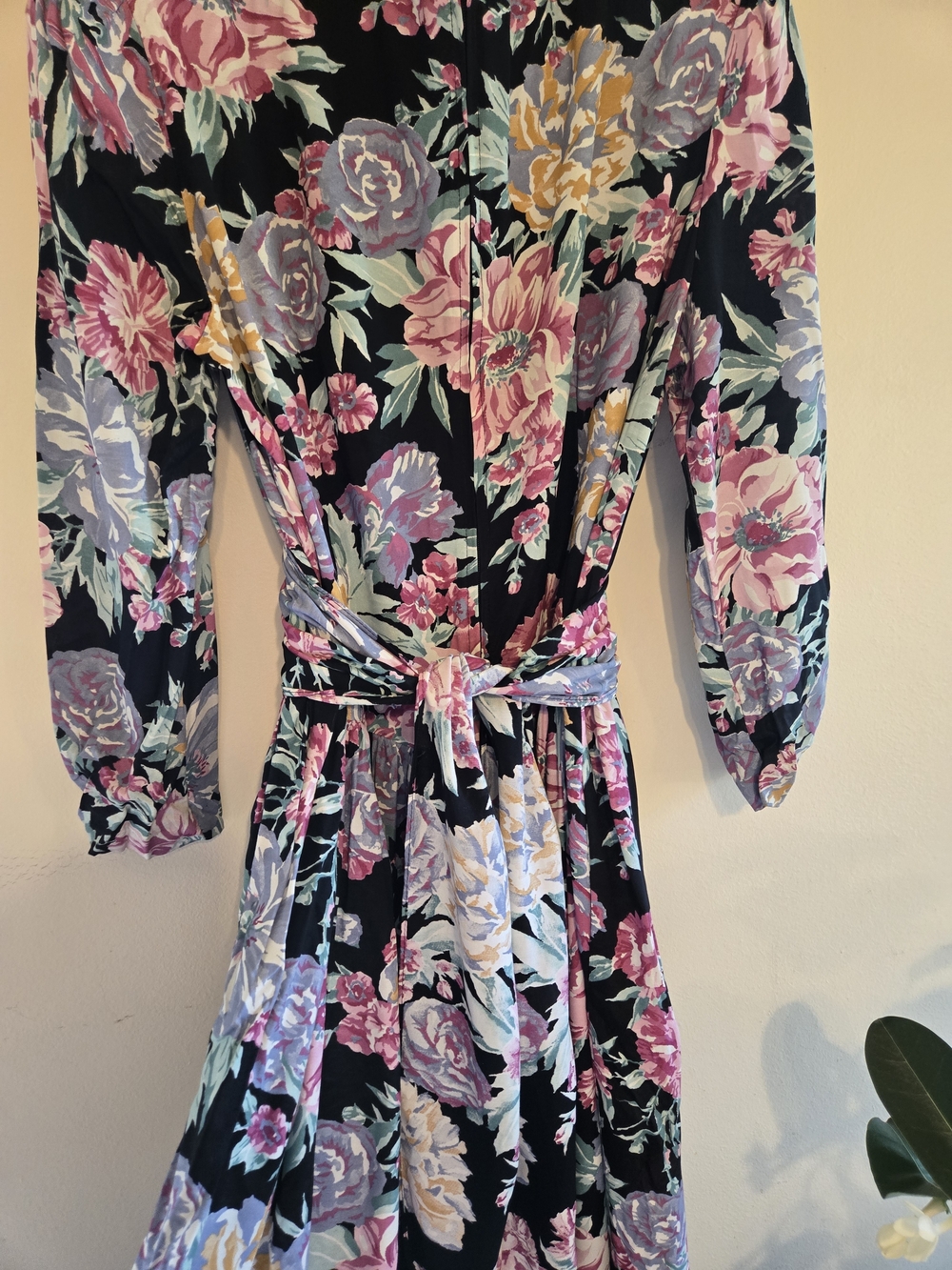 Black Floral Midi Dress with Pink & Cream Blossoms - Picture 8 of 9